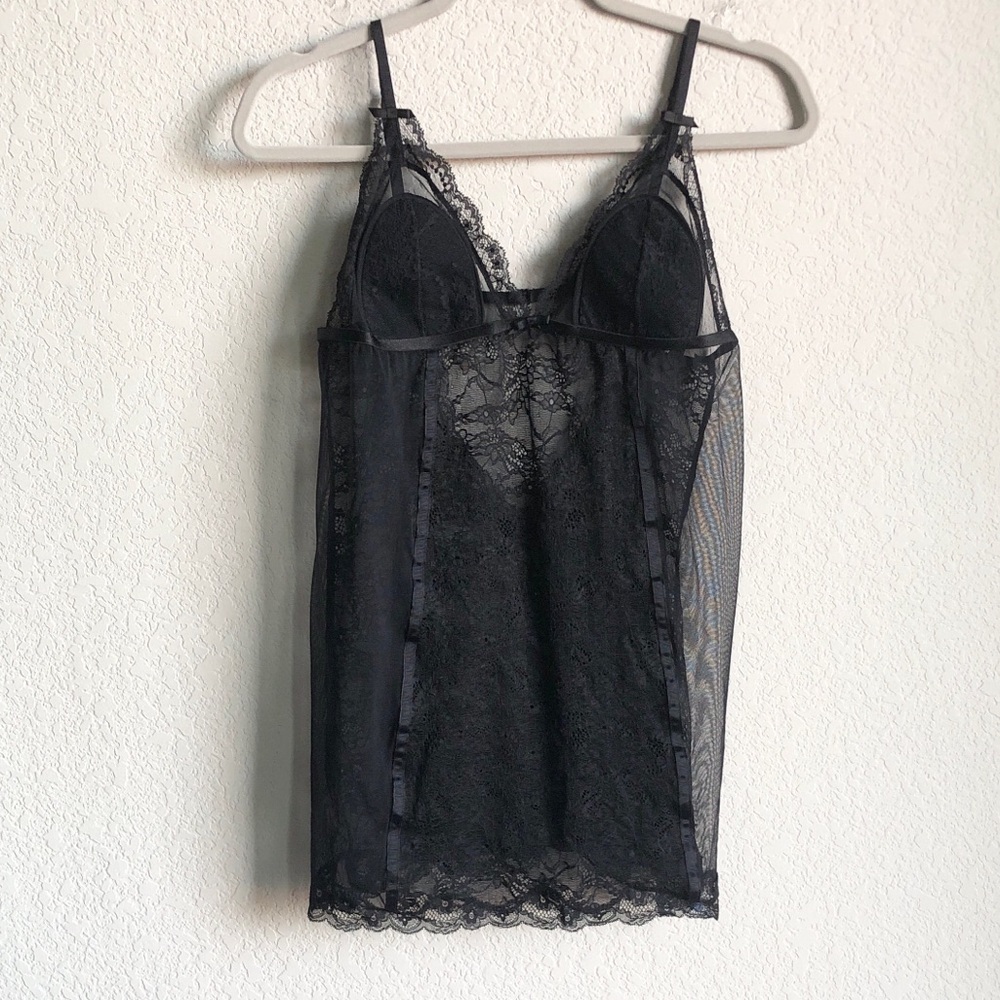 Victoria’s Secret Lace Mesh Slip Chemise Dress Black Large Adjustable